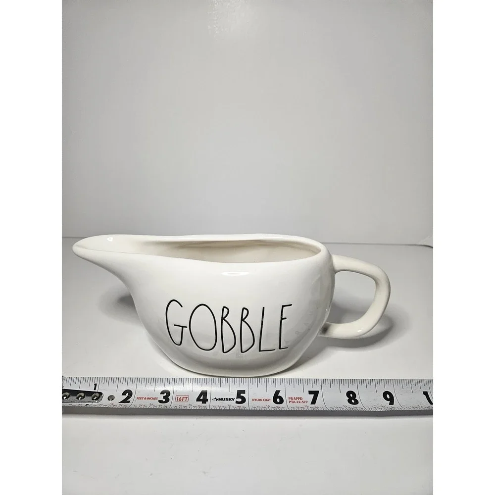Rae Dunn Gobble Ceramic Gravy Boat White Thanksgiving Autumn Fall Tableware